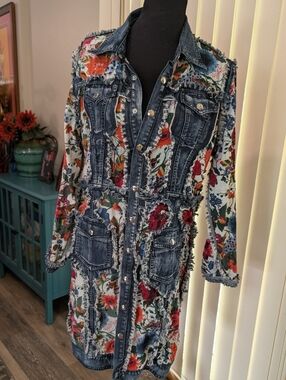 Adore Jacket Dress Floral Denim Raw Edge Design